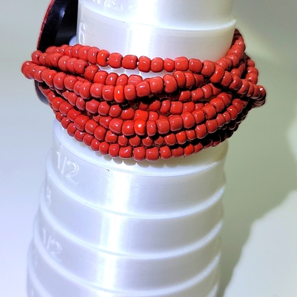 Abalone Red Sponge Coral Seed Beaded Stretch Bracelet Beads Petite - Picture 4 of 8